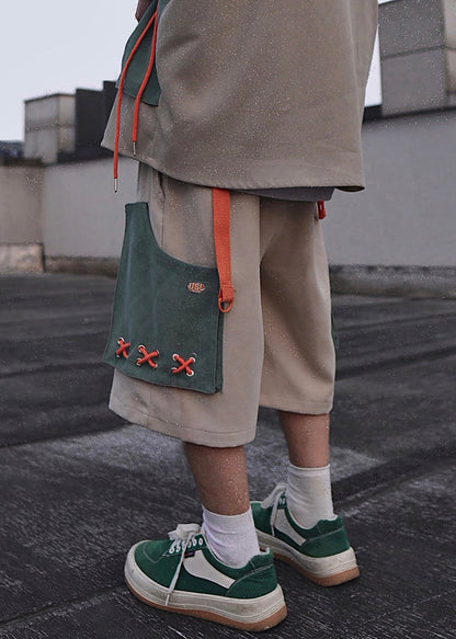 Pockets Cotton Shorts Mens Oversized Khaki Summer Casual