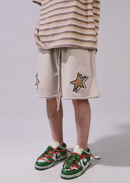 Elastic Khaki Summer Shorts Cotton Men Waist Print Casual