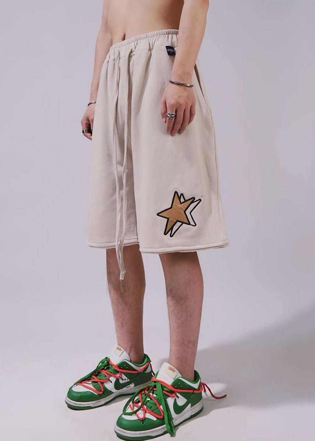 Elastic Khaki Summer Shorts Cotton Men Waist Print Casual