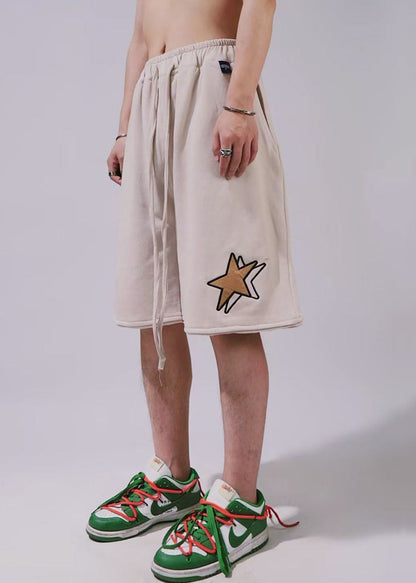 Elastic Khaki Summer Shorts Cotton Men Waist Print Casual