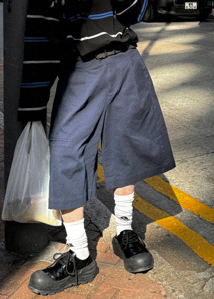 Crop Pockets Casual Waist High Navy Summer Men Pants Cotton