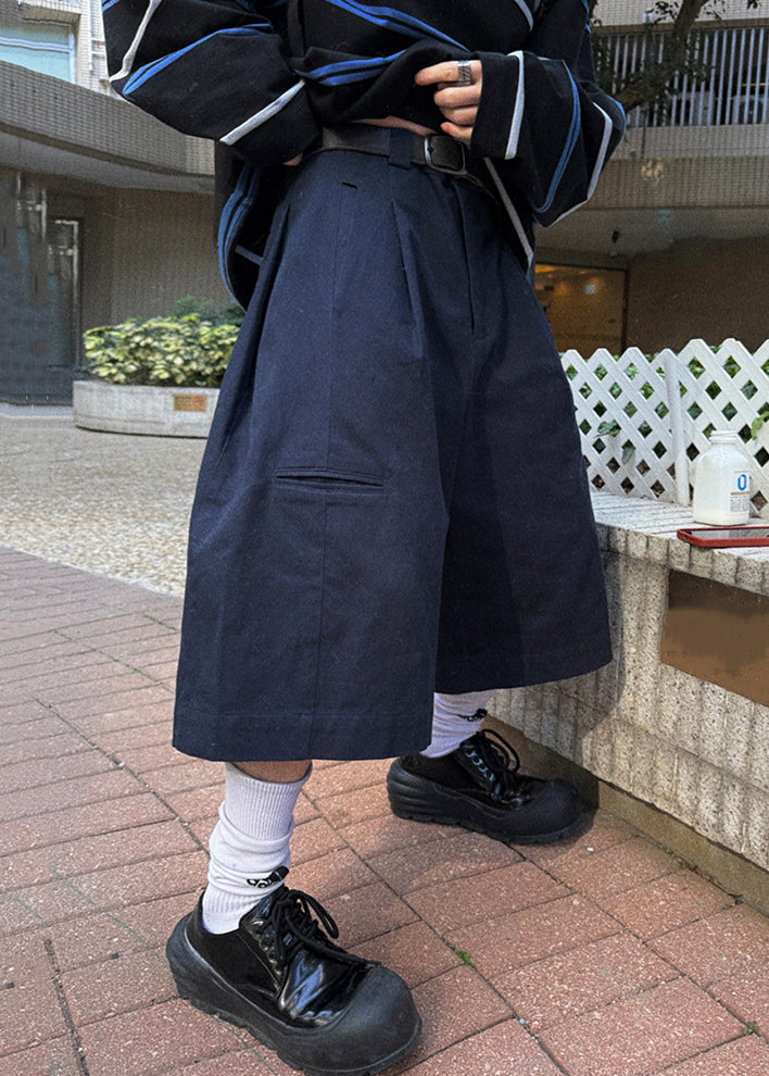 Crop Pockets Casual Waist High Navy Summer Men Pants Cotton