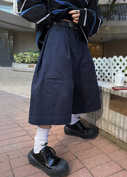 Crop Pockets Casual Waist High Navy Summer Men Pants Cotton