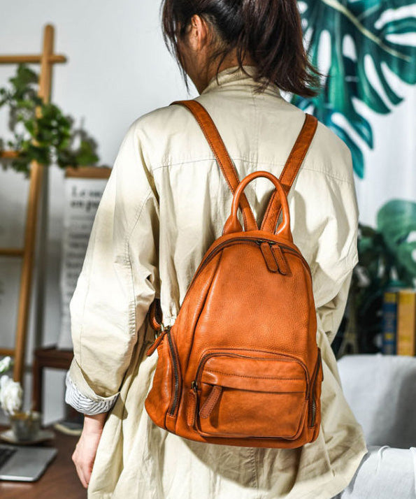 Orange Handbag Capacity Backpack Leather Large Tote Casual