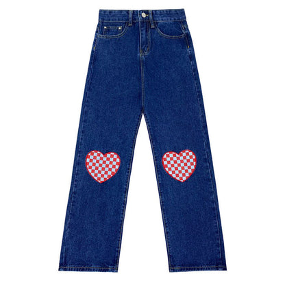 Checker Heart Wide Jeans