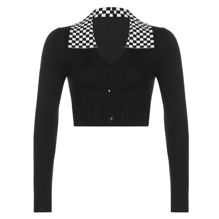 Black Checkerboard Collar Top