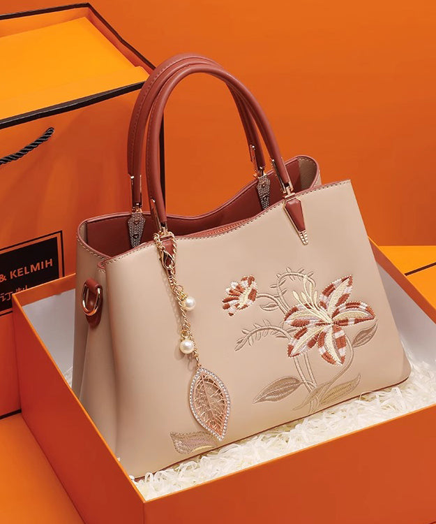 Chic Bag Apricot Calf Leather Embroidery Tote