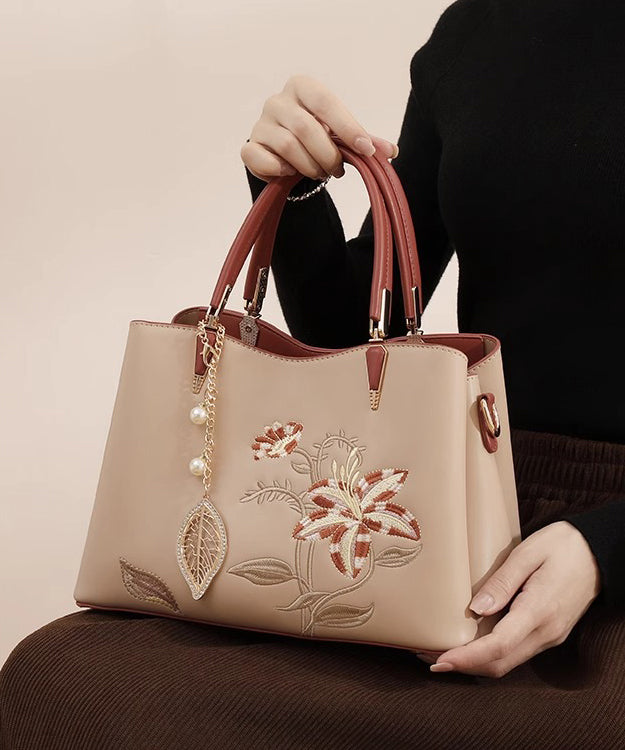 Chic Bag Apricot Calf Leather Embroidery Tote