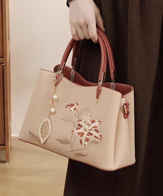 Chic Bag Apricot Calf Leather Embroidery Tote