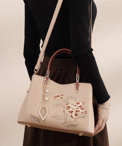 Chic Bag Apricot Calf Leather Embroidery Tote