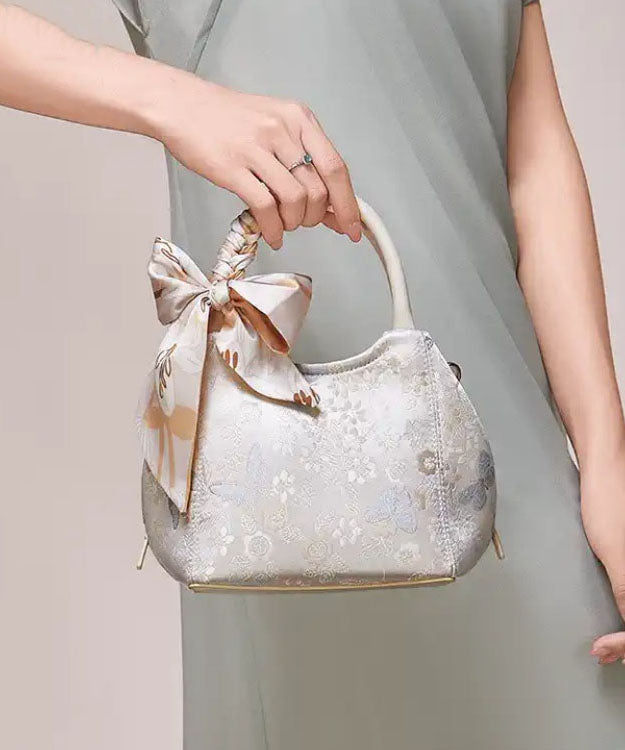 Tote Bag Chic Bow Jacquard Cotton Beige