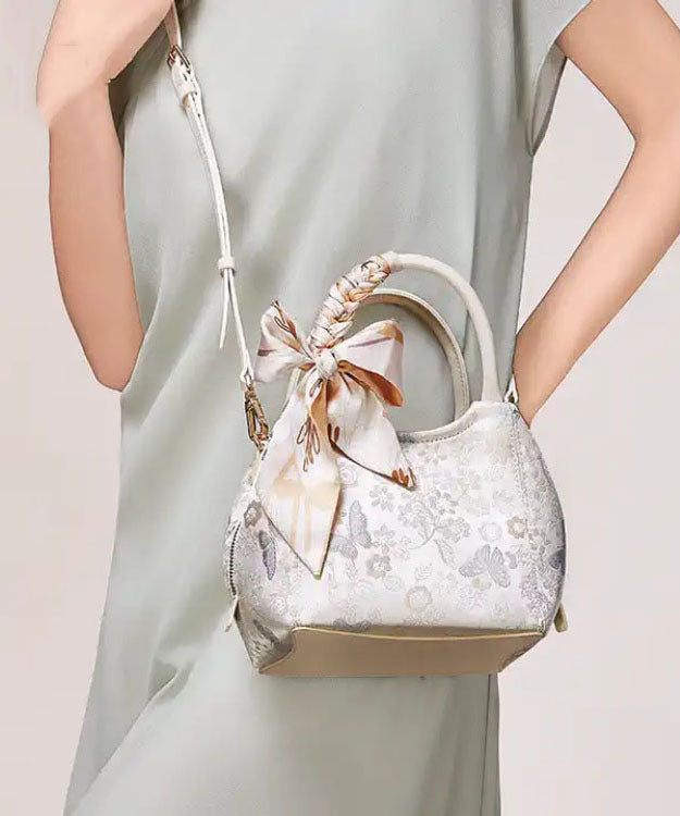 Tote Bag Chic Bow Jacquard Cotton Beige