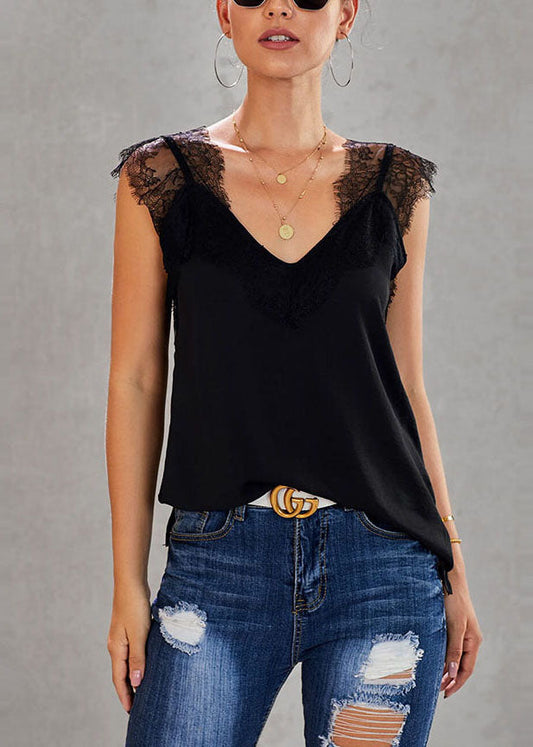 Black Vests Summer Chic Patchwork Lace
