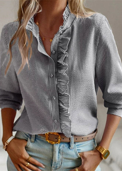 Sleeve Collar Ruffled Chic Shirts Black Stand Lantern