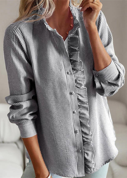 Sleeve Collar Ruffled Chic Shirts Black Stand Lantern