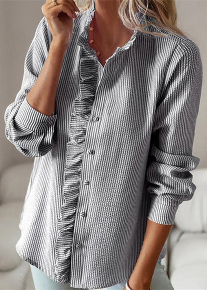 Sleeve Collar Ruffled Chic Shirts Black Stand Lantern