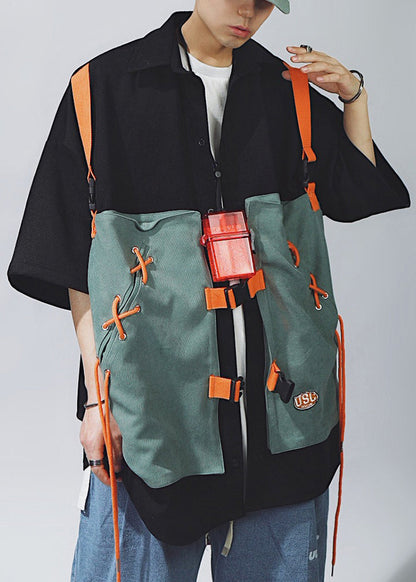 Patchwork Shirts Chic Up Half Sleeve T Men Khaki Cotton Lace