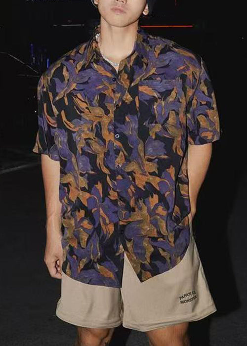 Men Cotton Print Collar Shirt Pan Summer Peter Chic