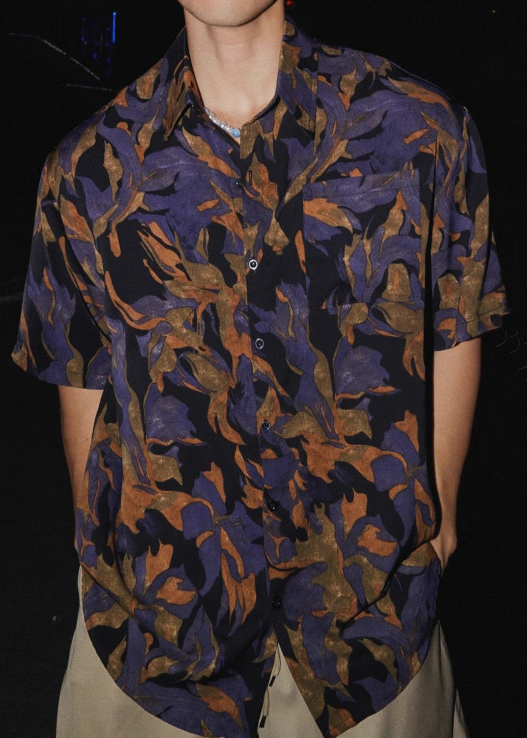 Men Cotton Print Collar Shirt Pan Summer Peter Chic