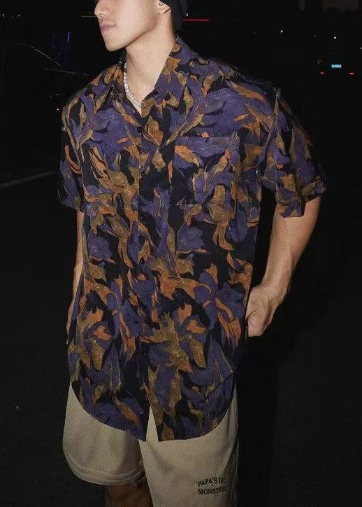 Men Cotton Print Collar Shirt Pan Summer Peter Chic