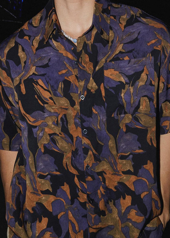 Men Cotton Print Collar Shirt Pan Summer Peter Chic