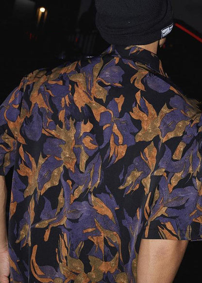 Men Cotton Print Collar Shirt Pan Summer Peter Chic