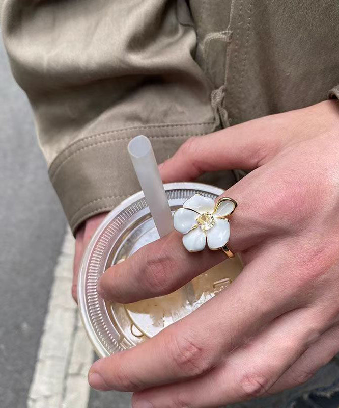 Overgild Rings Open Copper Zircon White Floral Chic