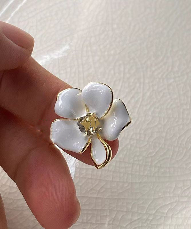 Overgild Rings Open Copper Zircon White Floral Chic