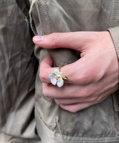 Overgild Rings Open Copper Zircon White Floral Chic