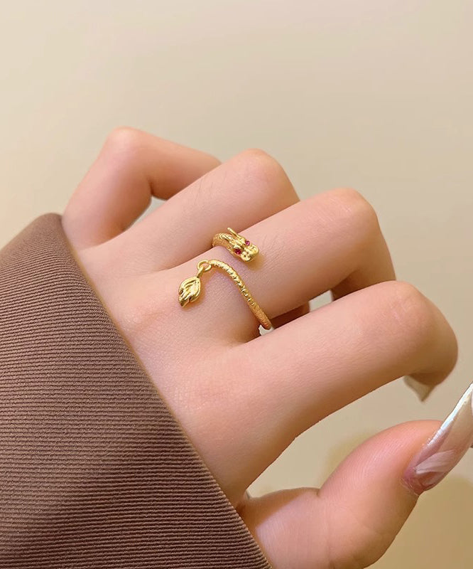 Overgild Dragon Open Chinese Shaped Style Gold Copper Rings