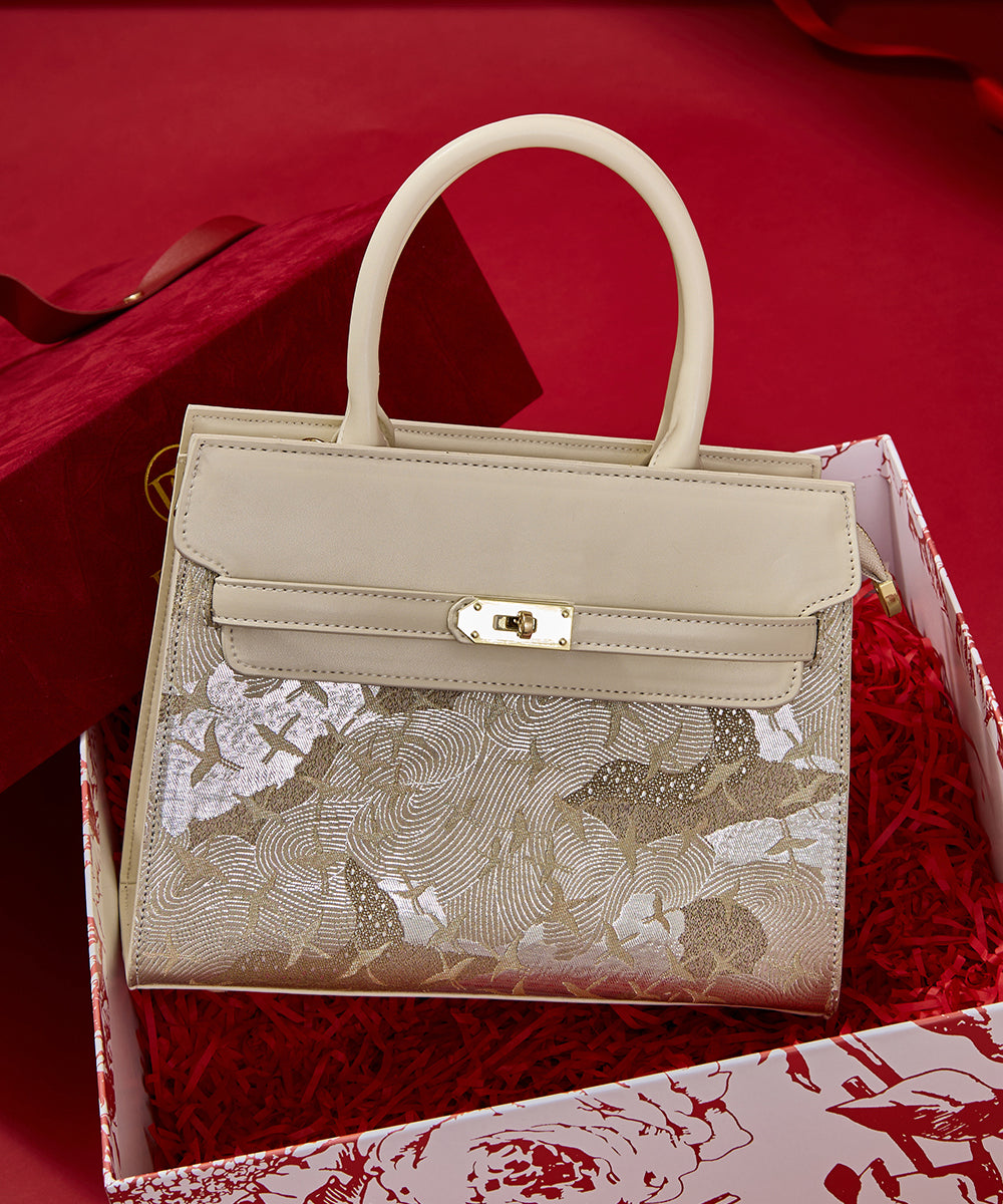 Beige Leather Faux Classy Micro Bag Embroidered