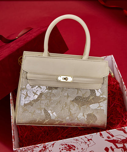 Beige Leather Faux Classy Micro Bag Embroidered