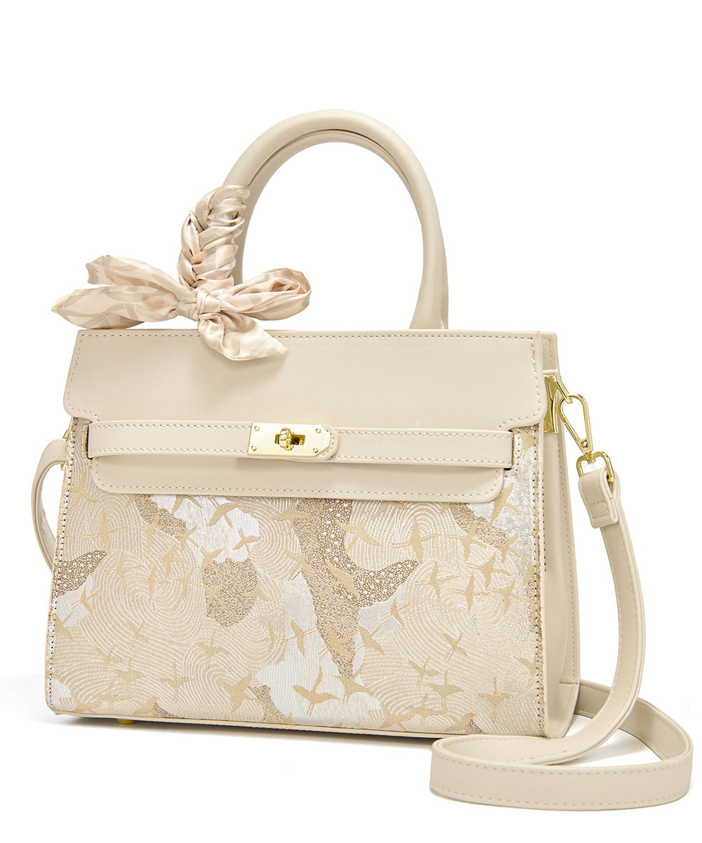 Beige Leather Faux Classy Micro Bag Embroidered