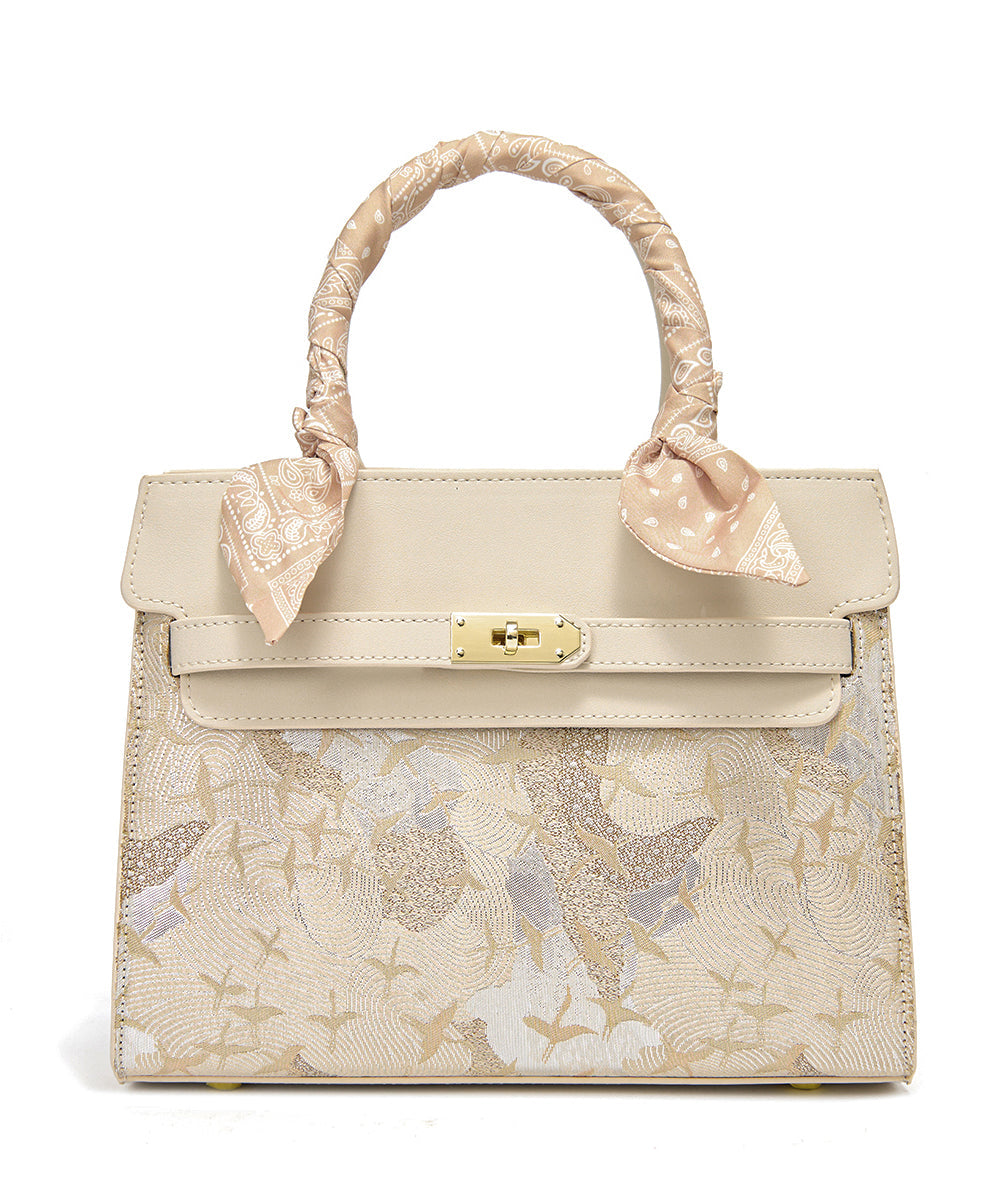 Beige Leather Faux Classy Micro Bag Embroidered