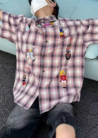 Men's Classy Half Shirts Cotton Sleeve Plaid Button Blue Print