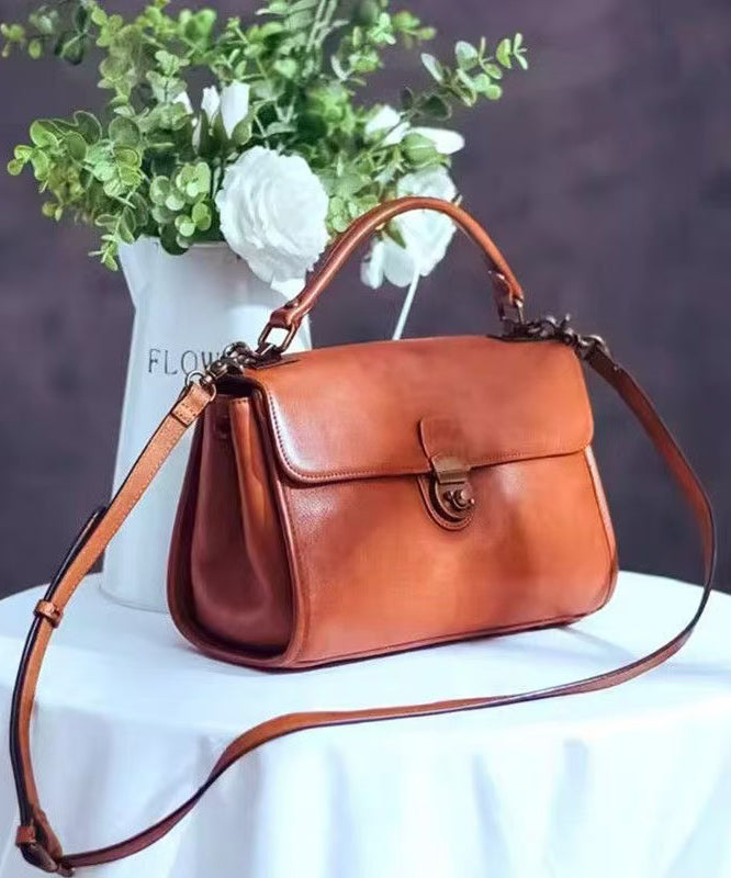 Leather Bag Solid Durable Versatile Orange Classy Messenger