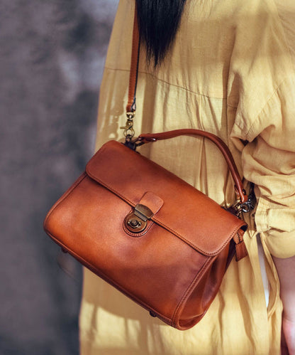 Leather Bag Solid Durable Versatile Orange Classy Messenger