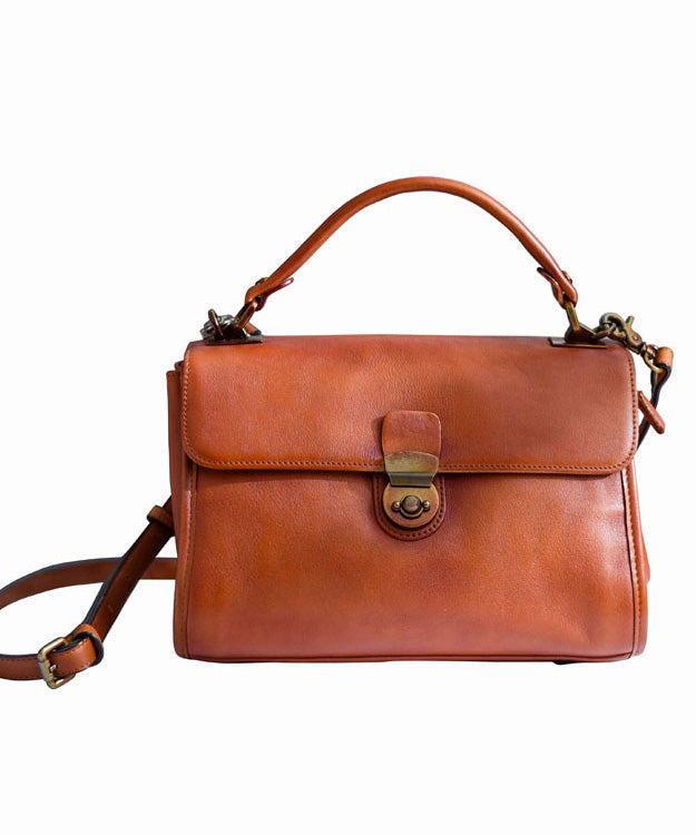 Leather Bag Solid Durable Versatile Orange Classy Messenger