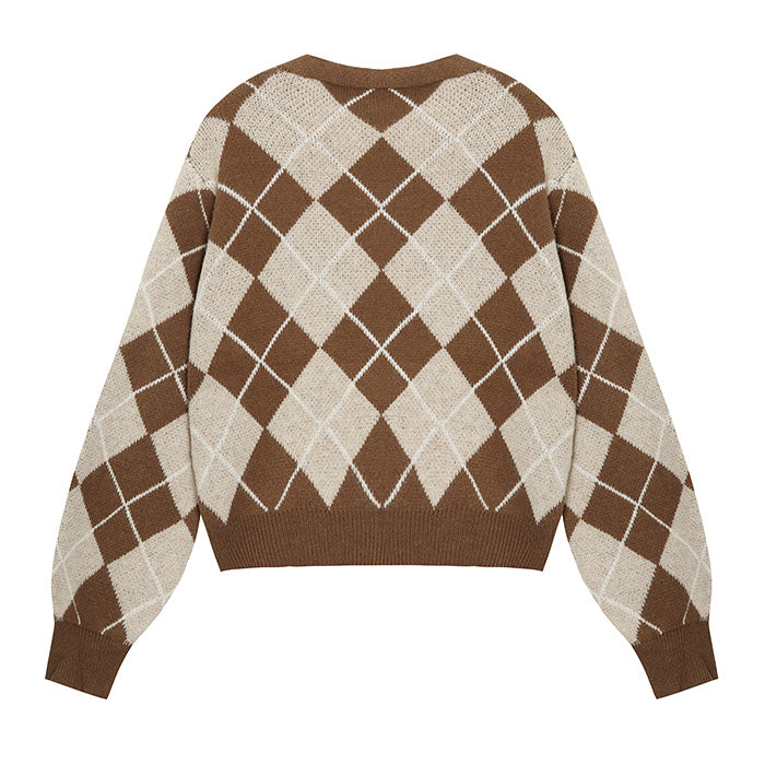 Coffee Argyle Cardigan