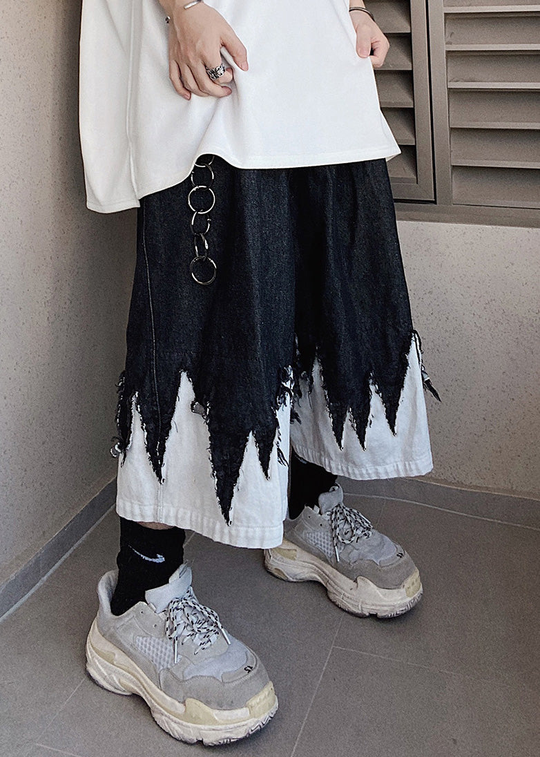 Shorts Men Patchwork Black Cool Denim Summer Original Design