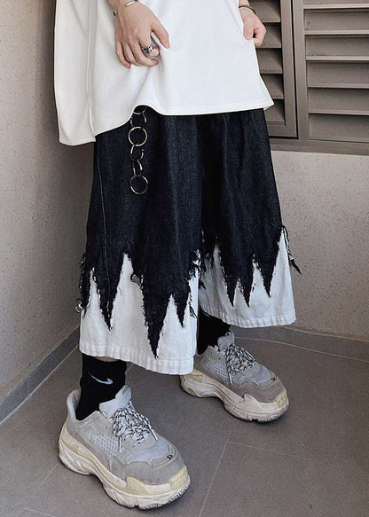 Shorts Men Patchwork Black Cool Denim Summer Original Design