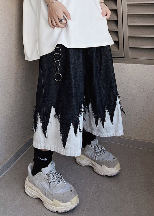 Shorts Men Patchwork Black Cool Denim Summer Original Design