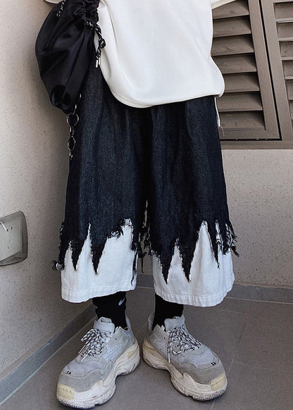 Shorts Men Patchwork Black Cool Denim Summer Original Design