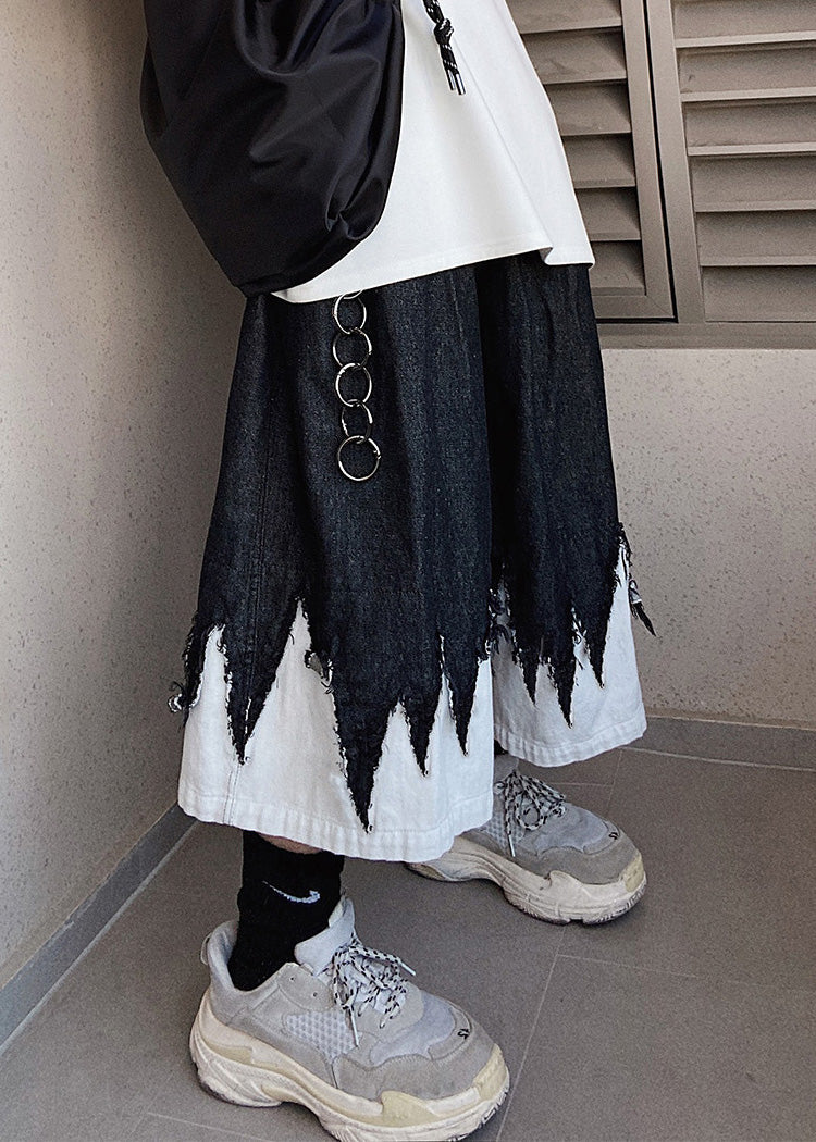 Shorts Men Patchwork Black Cool Denim Summer Original Design