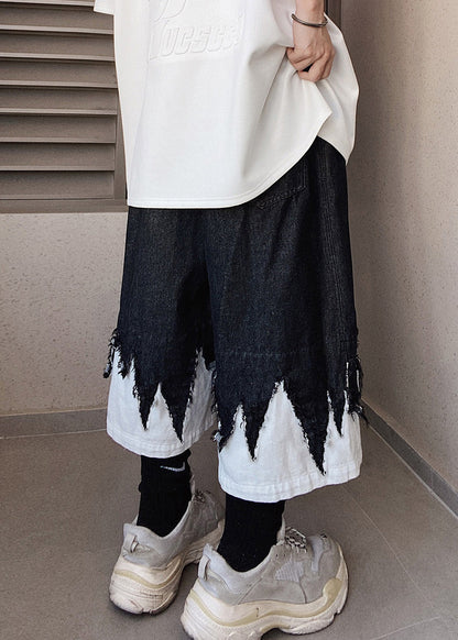 Shorts Men Patchwork Black Cool Denim Summer Original Design