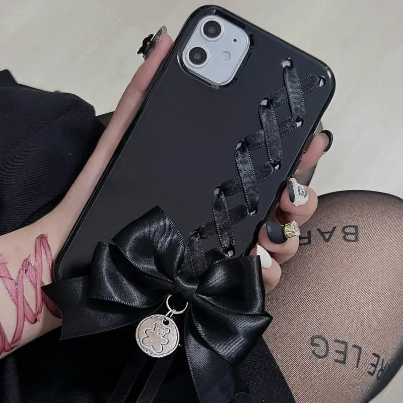 Coquete Lace Up Bow Black Phone Case ON1497 Wonderland Case Coquete Lace Up Bow Black Phone Case ON1497 Wonderland Case