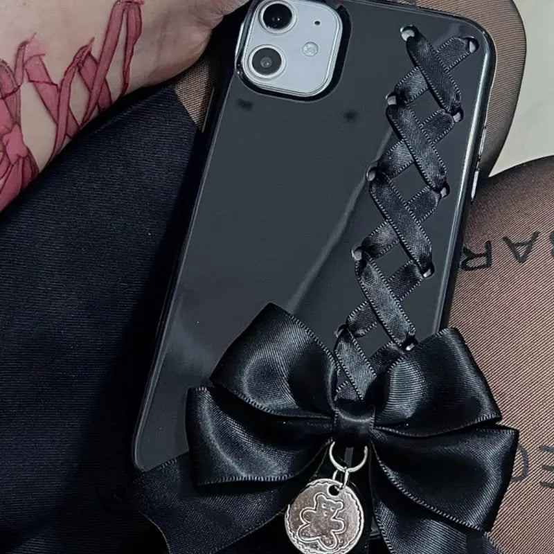 Coquete Lace Up Bow Black Phone Case ON1497 spreepickyshop