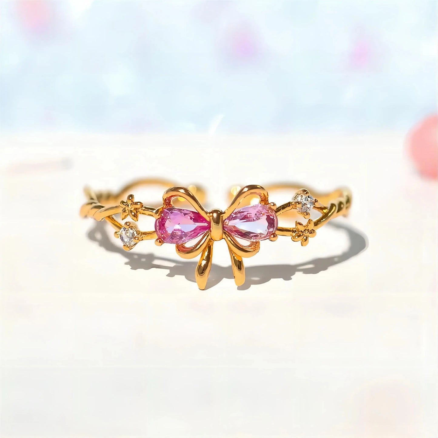 Crystal Floral Bowknot Ribbon Ring