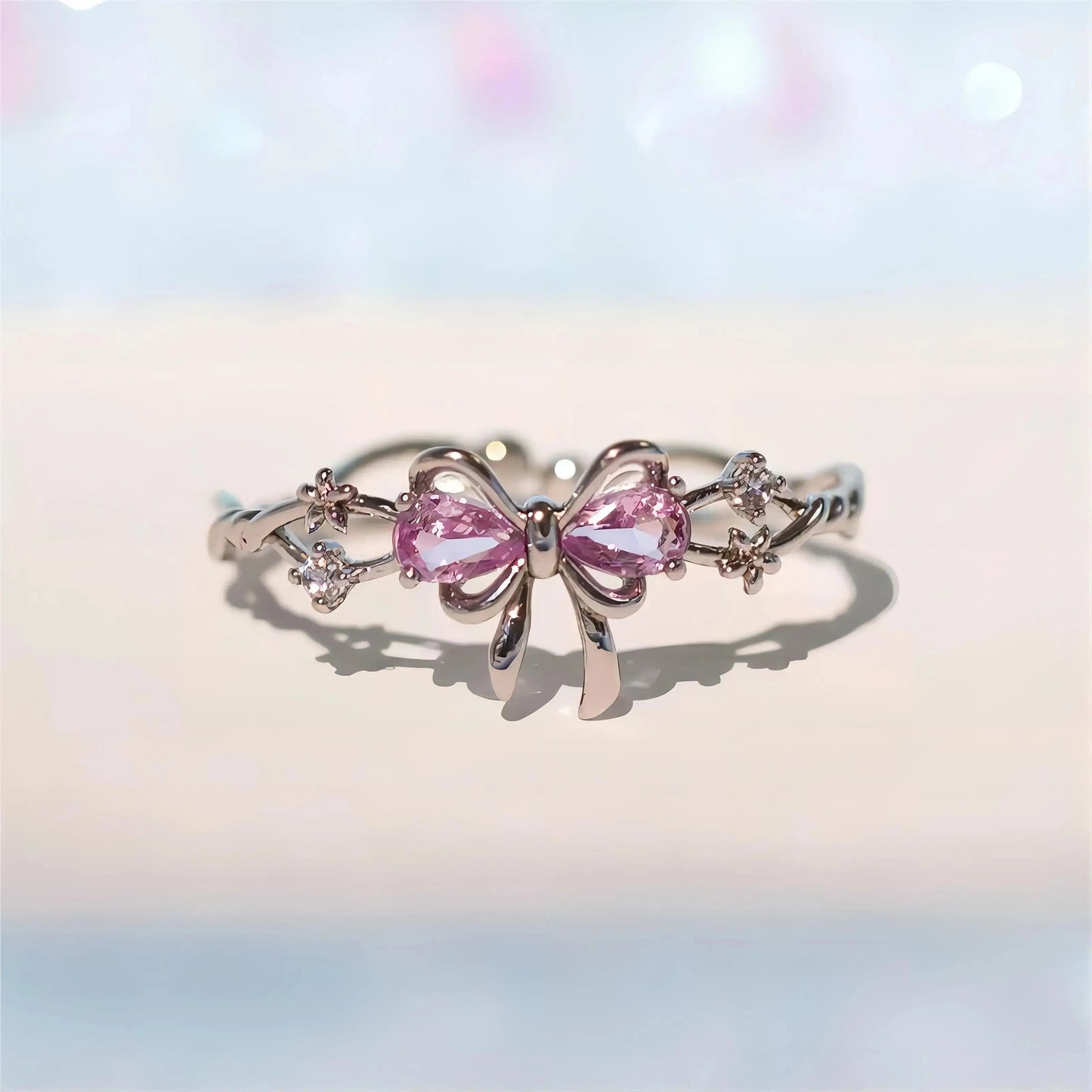 Crystal Floral Bowknot Ribbon Ring