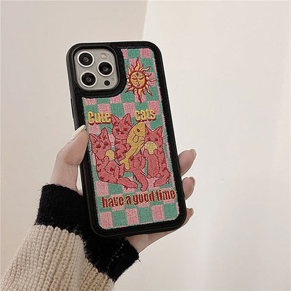 Y2K Cats Embroidery iPhone Case